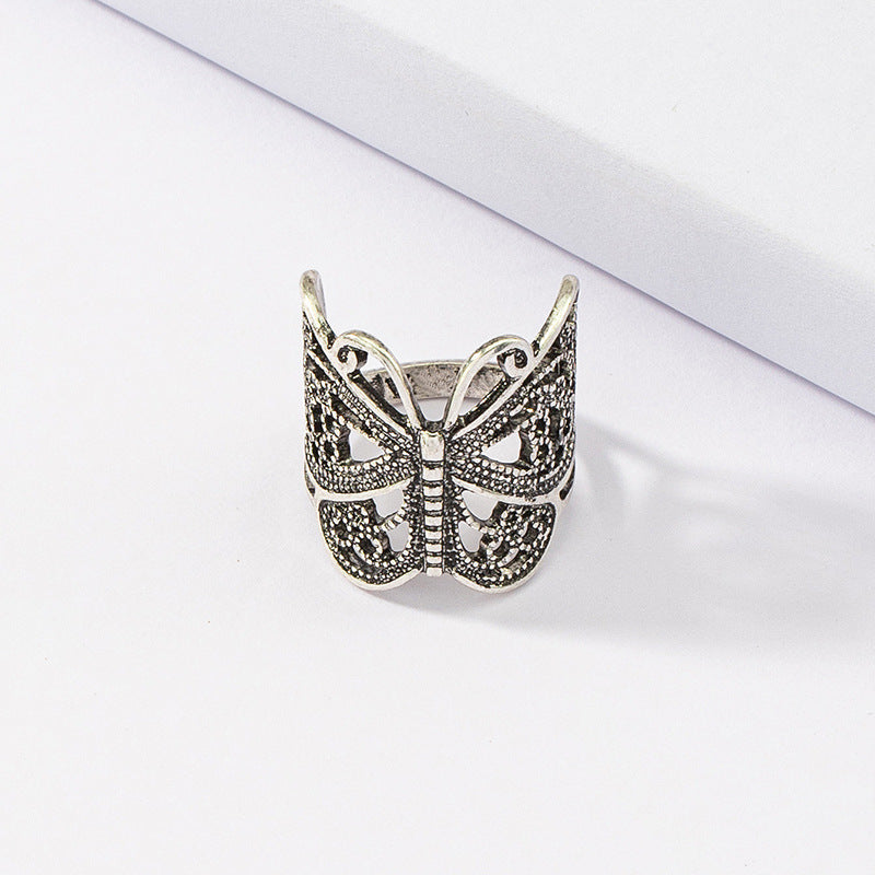 European and American Retro Butterfly Hollow Ring Set