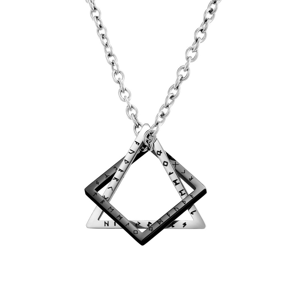 Nordic Viking Triangle Square Titanium Steel Pendant Necklace