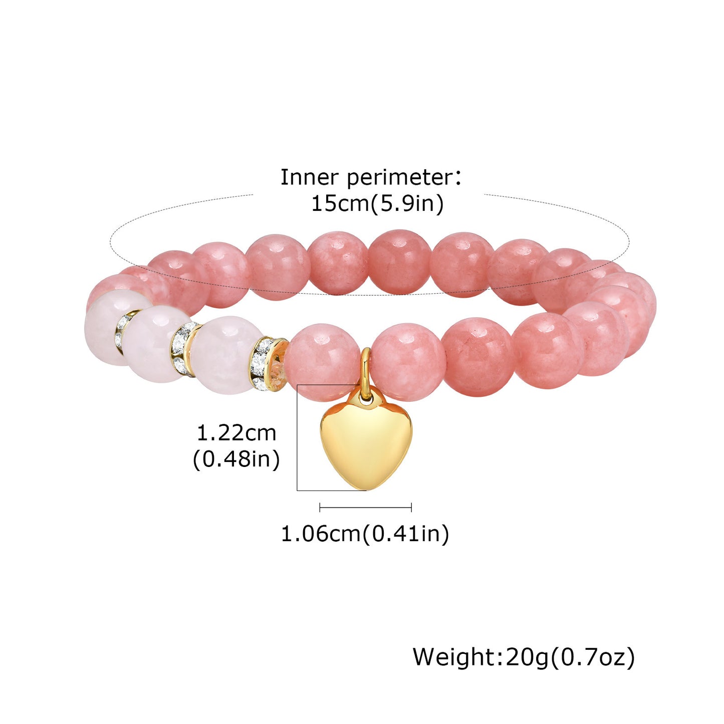 Stainless Steel Peach Heart Shaped Love Beaded Bracelet Ladies Fashion