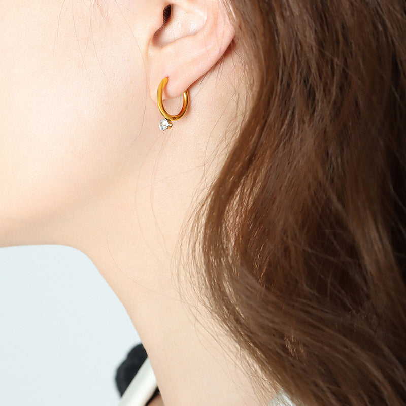 Radiant Golden Zirconia Inlaid Earrings in Titanium Steel