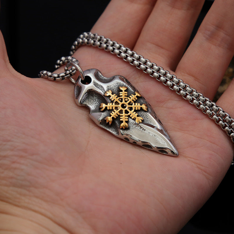 Stainless Steel Rune Compass Pendant Necklace for Men