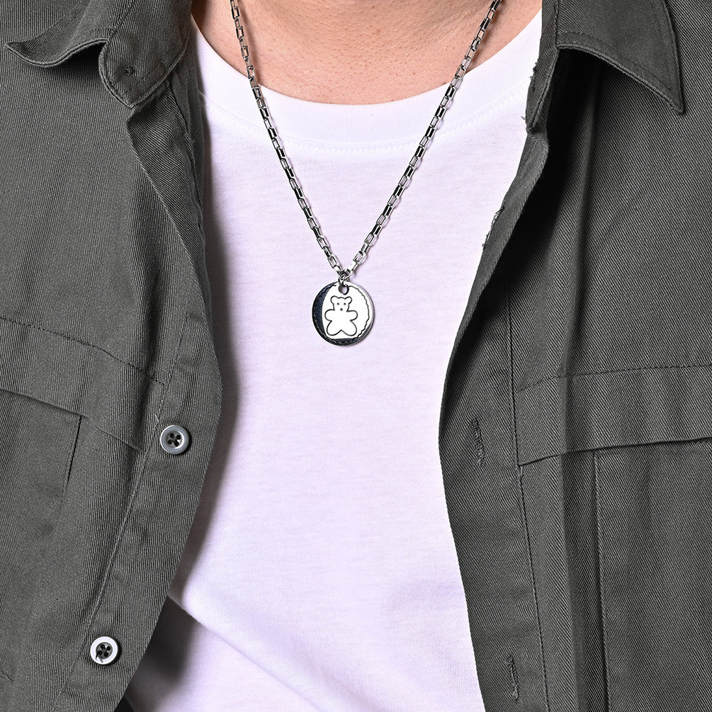 Internet Celebrity Bear Coin Necklace for Men in Titanium Steel