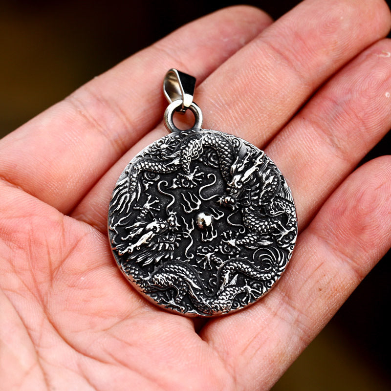 Retro Titanium Steel Dragon Pendant for Men - Wholesale Stainless Steel Chinese Dragon Jewelry