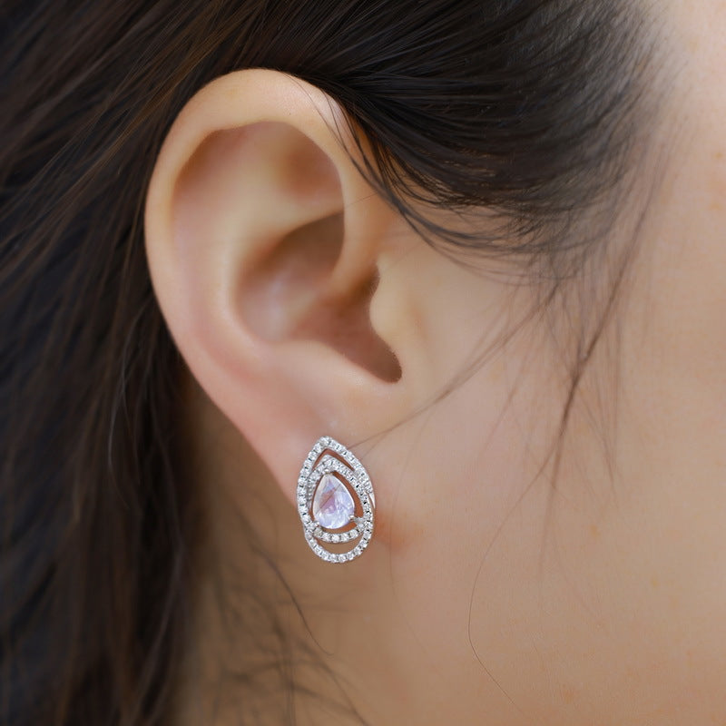 Planderful Everyday Genie – Cross-border New Light Luxury S925 Silver Blue Moonlight Stud Earrings