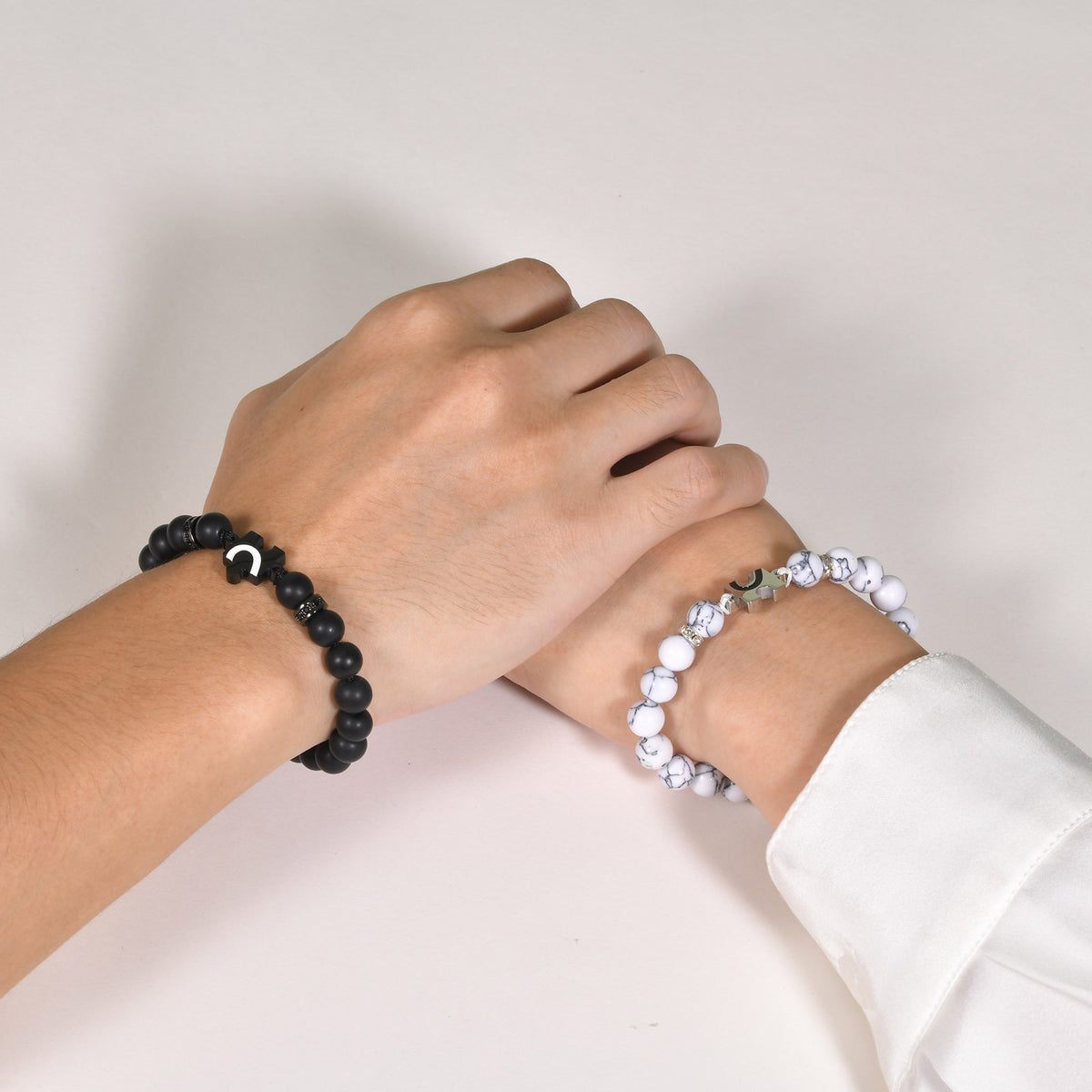 Adjustable Stainless Steel Corrosion Paint Half-Heart Puzzle Agate Turquoise Beaded Bracelet