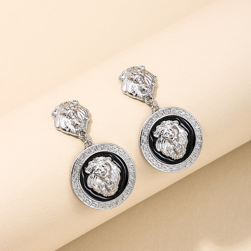 Exaggerated Lion Head Embossed Earrings - Vienna Verve Collection
