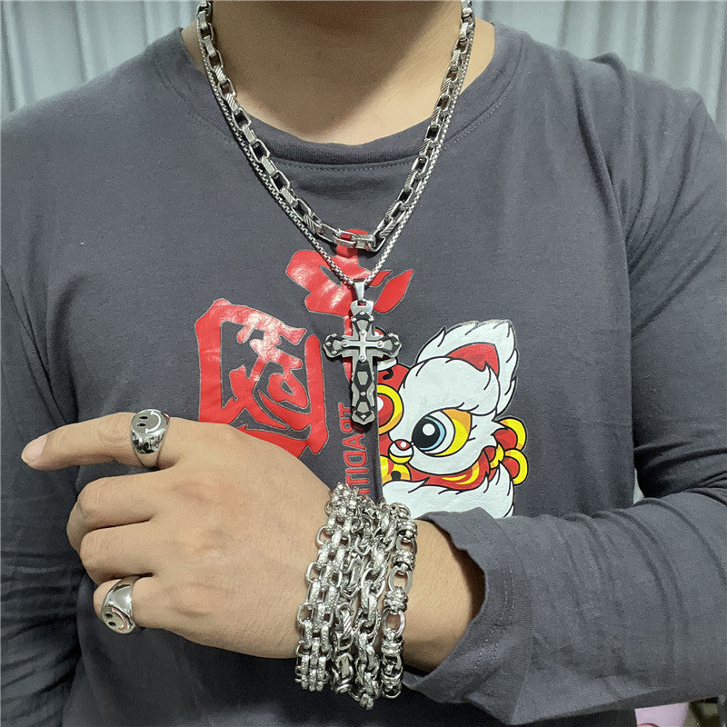 Trendy Men's Personalized Titanium Steel Cross Pendant Necklace