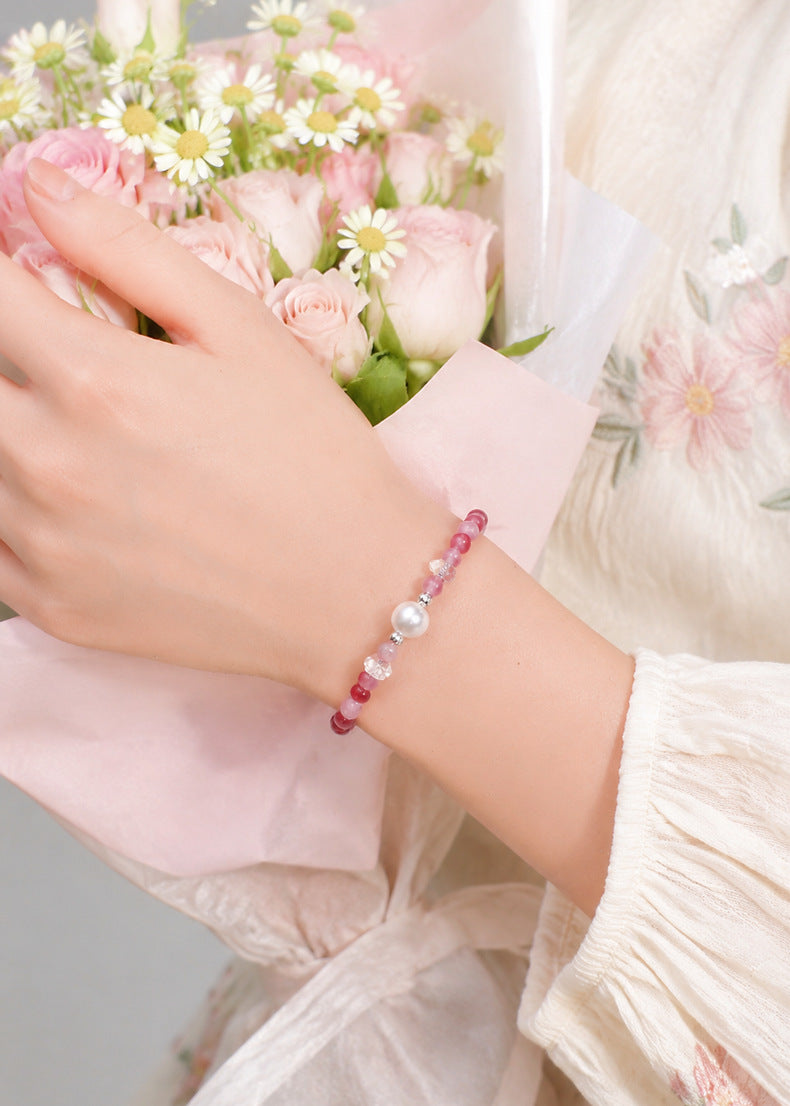 Aquamarine Rose Quartz Chalcedony Bracelet