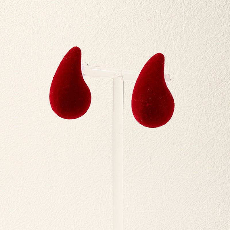 Sweet Red Flocked Pea Shape Stud Earrings - Vienna Verve Collection