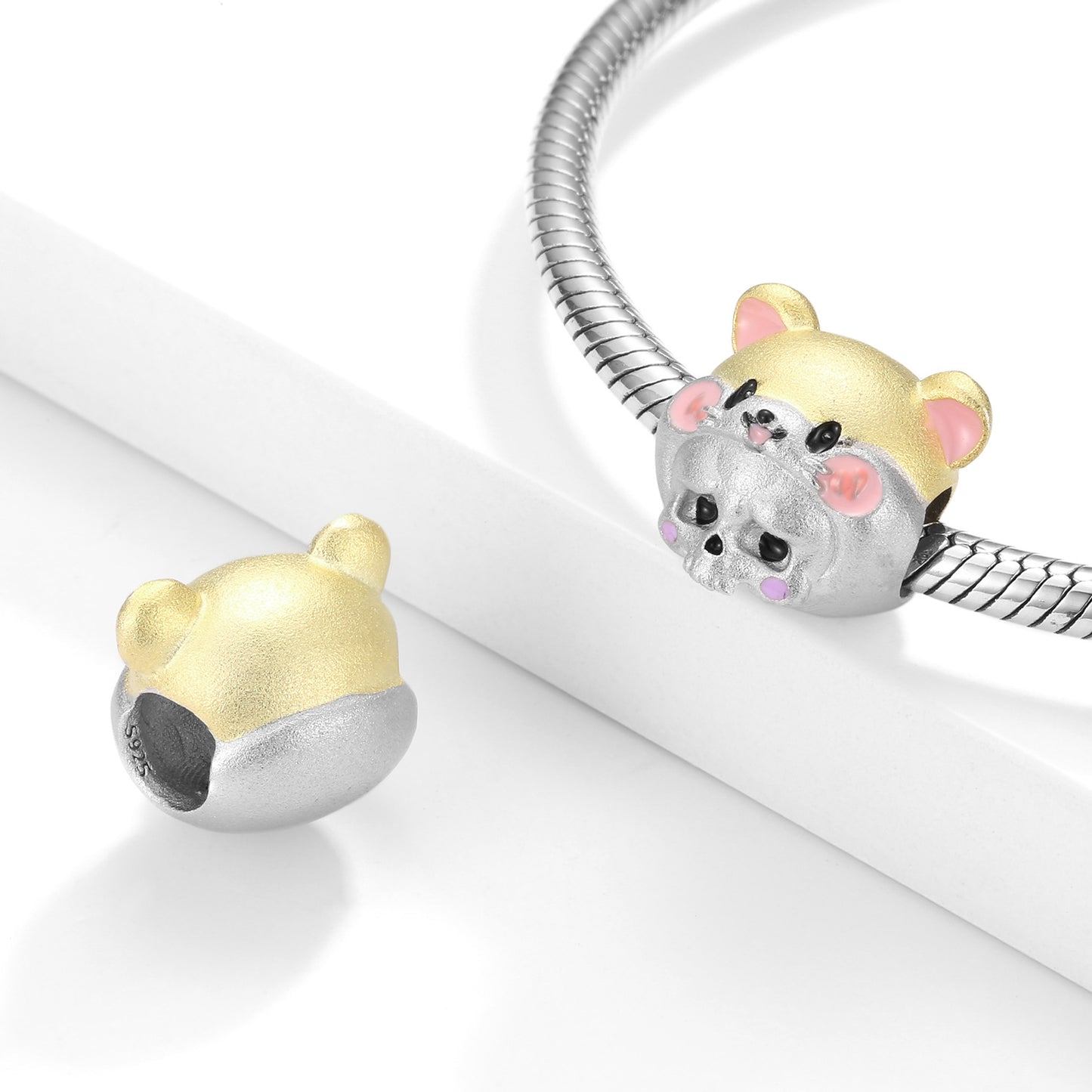 Halloween Bear Hat Skull Head Frosted Silver Pendant