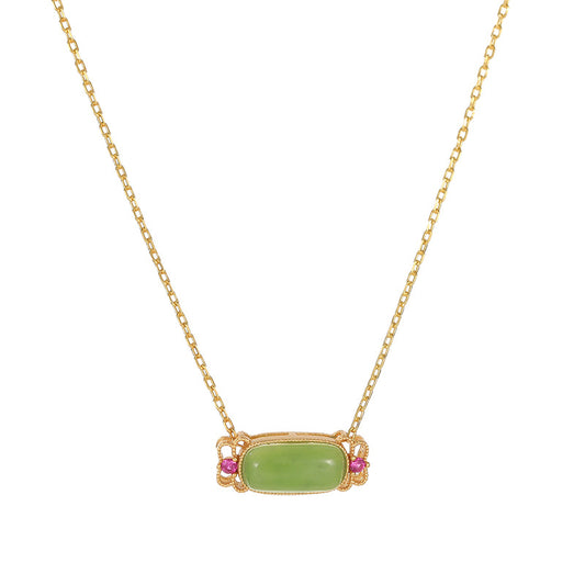 Sterling Silver Necklace with Tian Jade Pendant - Fortune's Favor Collection