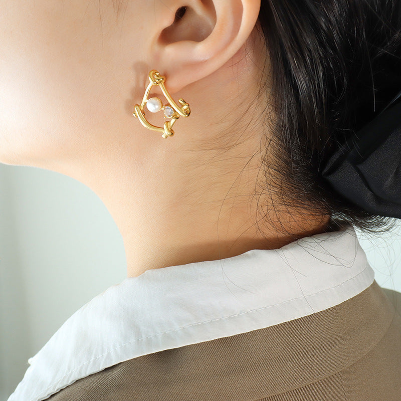 Geometric Freshwater Pearl and Zircon Earrings with a Personalized Twist