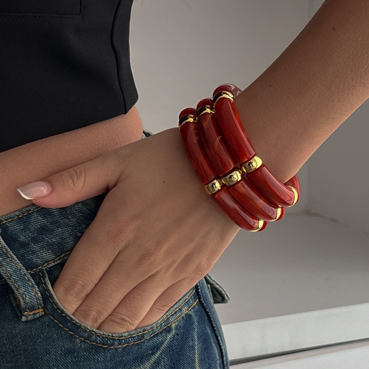 Planderful Vienna Verve Retro Beaded Elbow Bracelet Set For Women Geometric Statement Jewelry