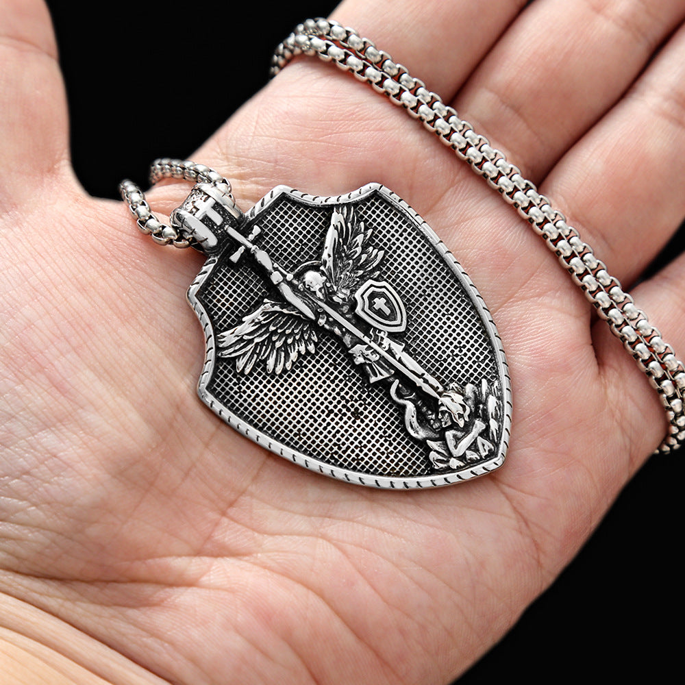 European And American Retro Angel Titanium Steel Pendant Necklace For Men
