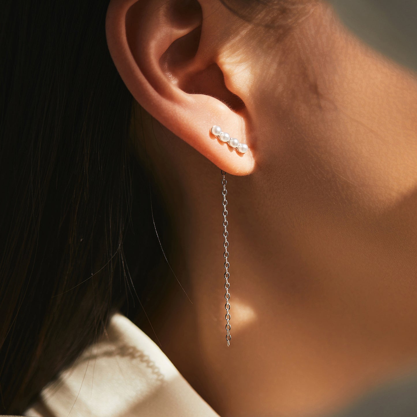 Planderful Everyday Genie Pearl Chain Earrings – Elegant Long Design