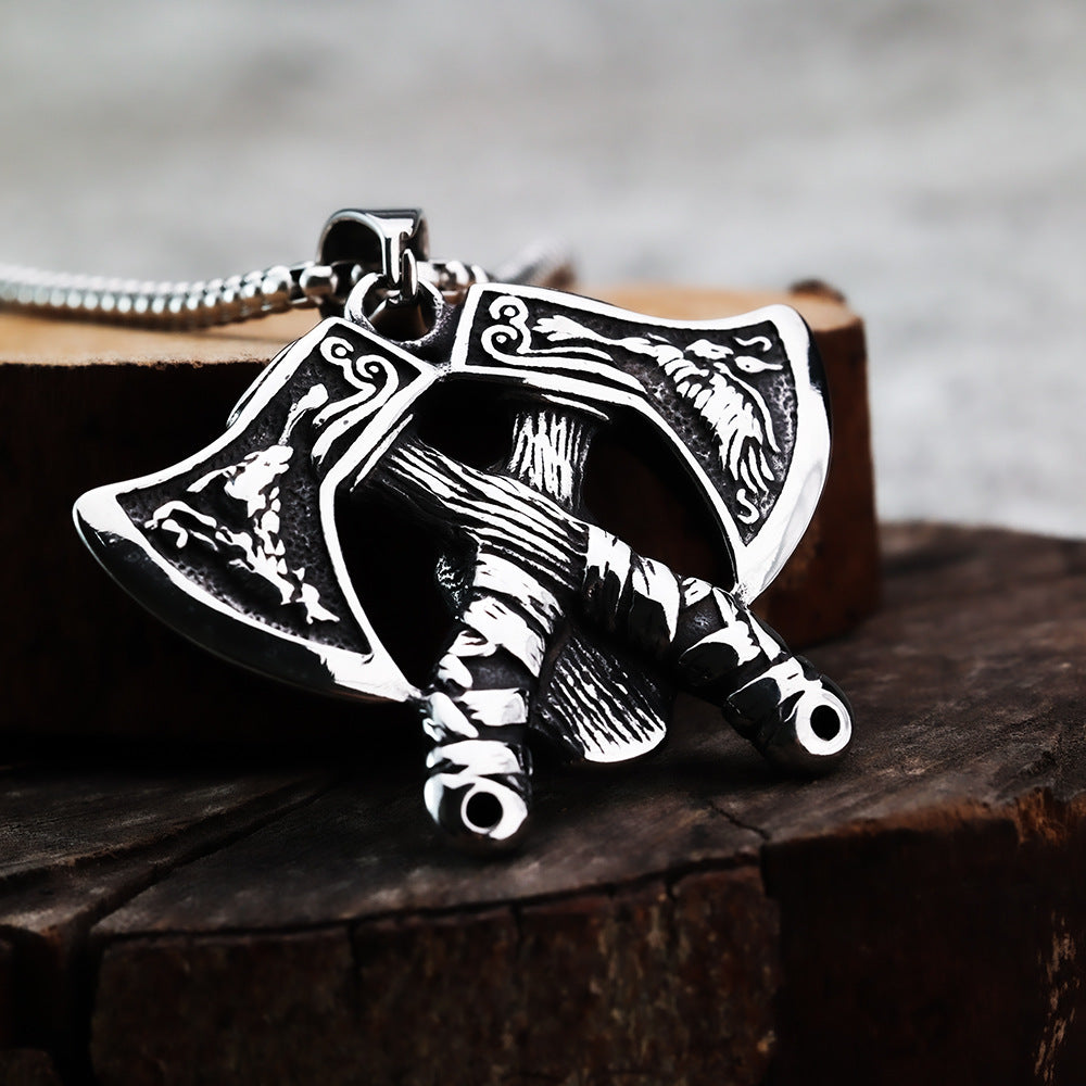 Viking Pendant Spartan Mask Double Axe Men's Jewelry