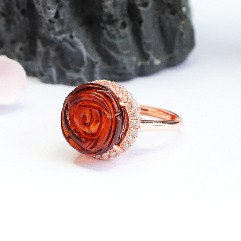 Rose Whisper Sterling Silver Beeswax Amber Ring