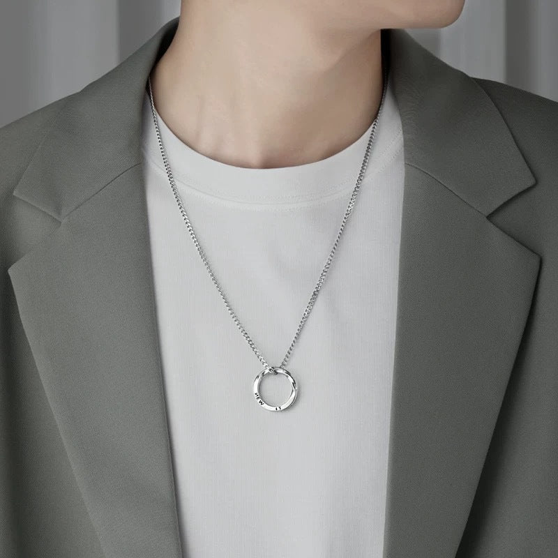 Planderful Mobius Ring Necklace For Men Titanium Steel Alphabet Pendant Bold Hip Hop Style