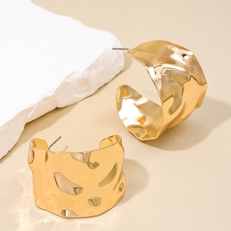 Exaggerated Metal Earrings with Unique Concave-Convex Design - Vienna Verve Collection
