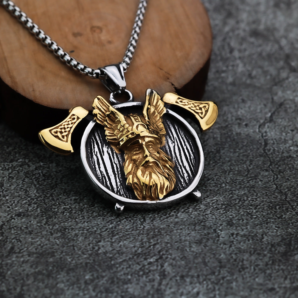 European And American Jewelry Wholesale Titanium Steel Men's Pendant Necklace Retro Viking Odin Axe