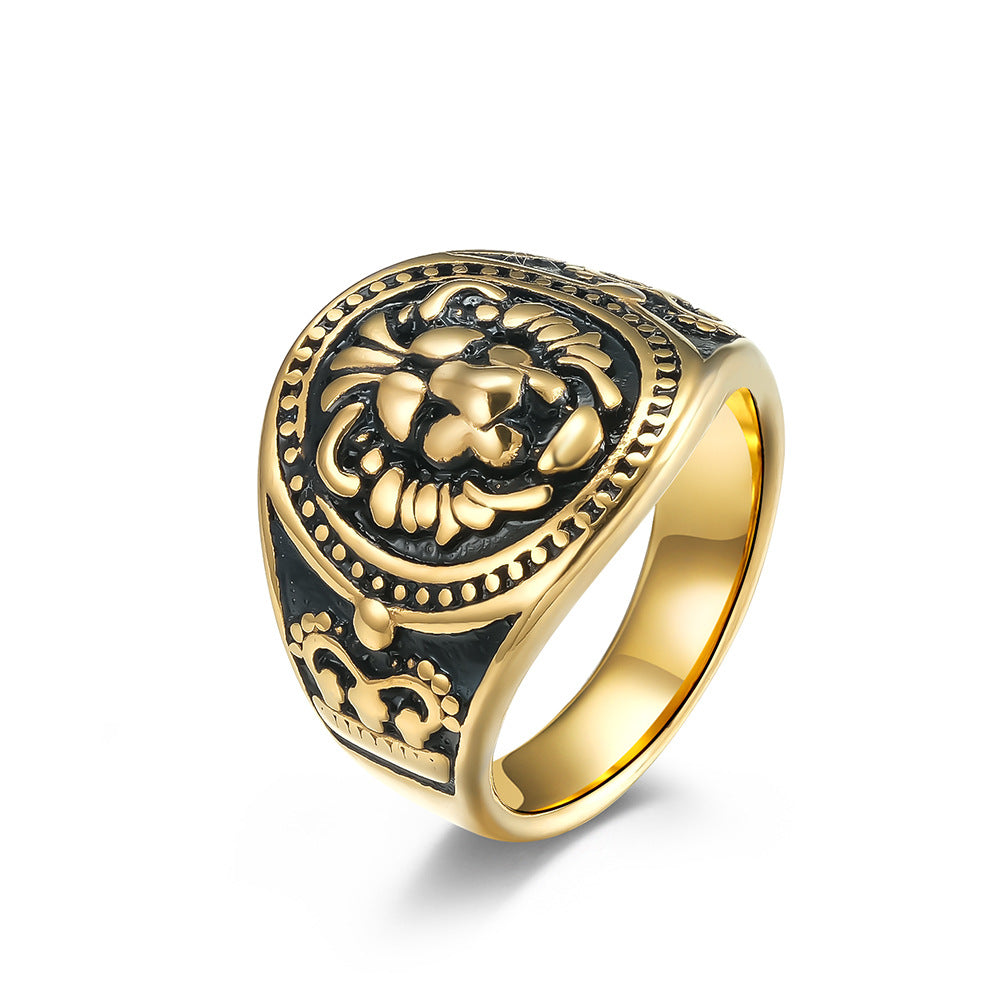 Retro Domineering Lion Head Titanium Steel Men's Ring