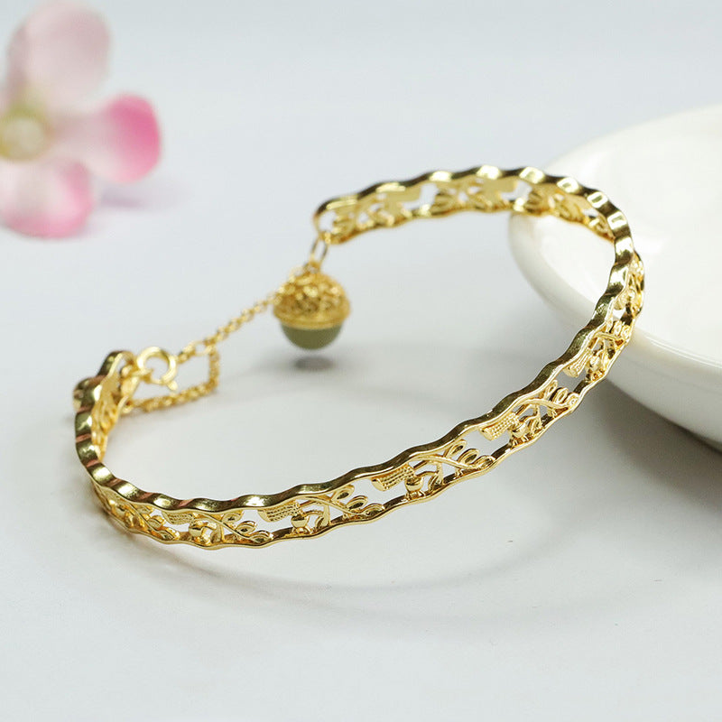 Hetian Jade Sterling Silver Bracelet with Clear Water Beads