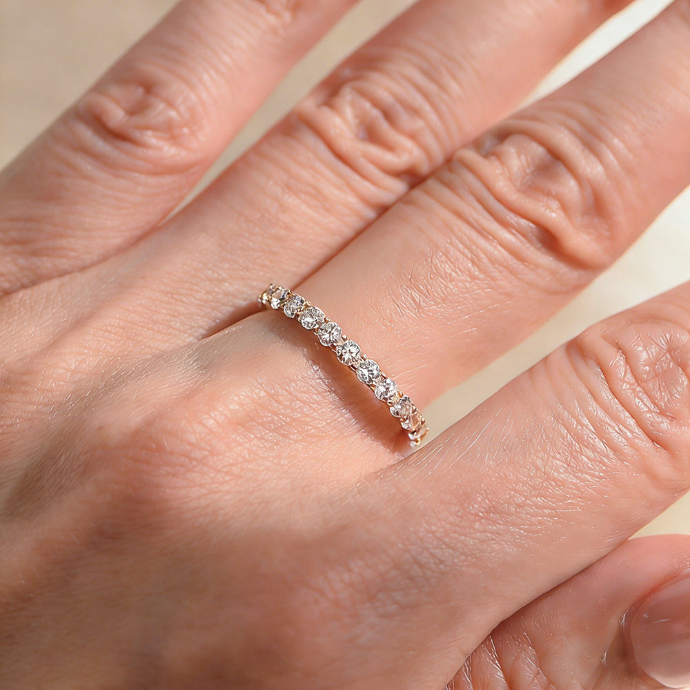 S925 Sterling Silver Full Circle Zircon Single Row Zircon Ring Classic Stack Wearing