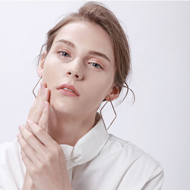 Stainless Steel Geometric Large Rose Gold Black Earrings Set