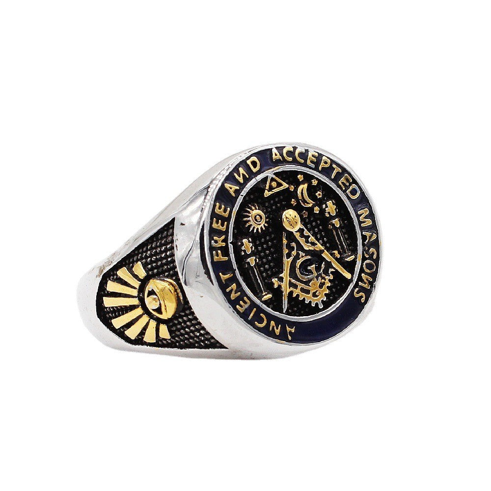 Planderful Titanium Steel Ring Unisex Freemasonry Design Retro European Style Everyday Genie Collection Sizes 8 To 13