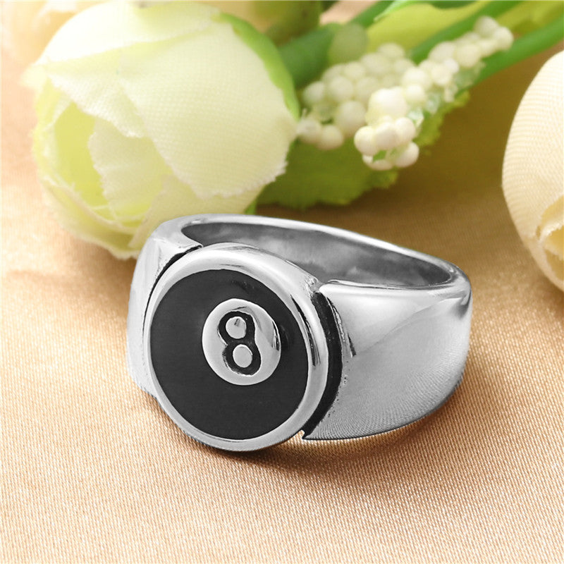 Retro Titanium Steel Billiard 8 Ring for Men and Women - Trendy Stainless Steel Accessory