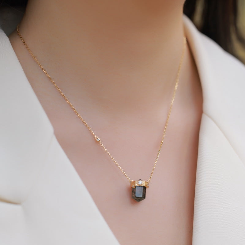 Planderful Everyday Genie Necklace – Cross-border New Personalized Rhombus Green Mossy Stone Pendant