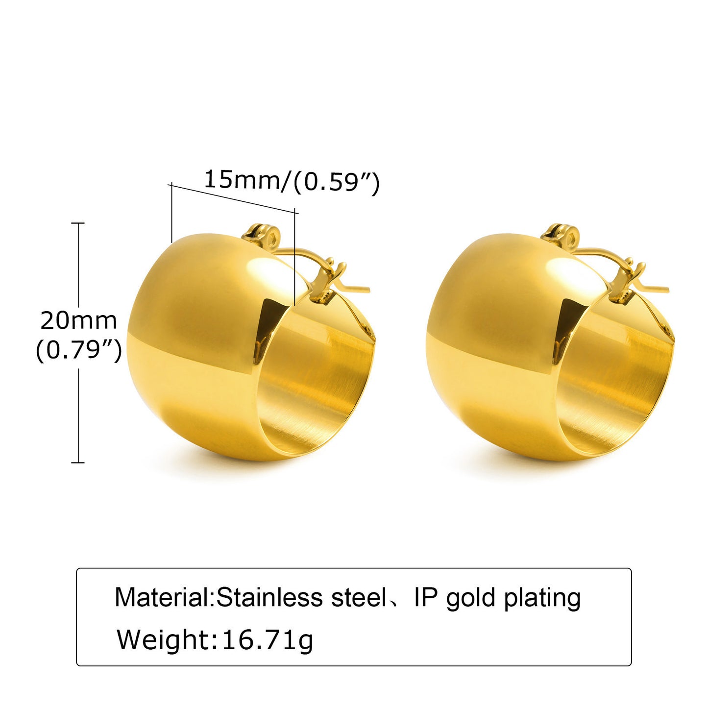 Exaggerated Earrings Gold U Shaped Stainless Steel Women's Fashion