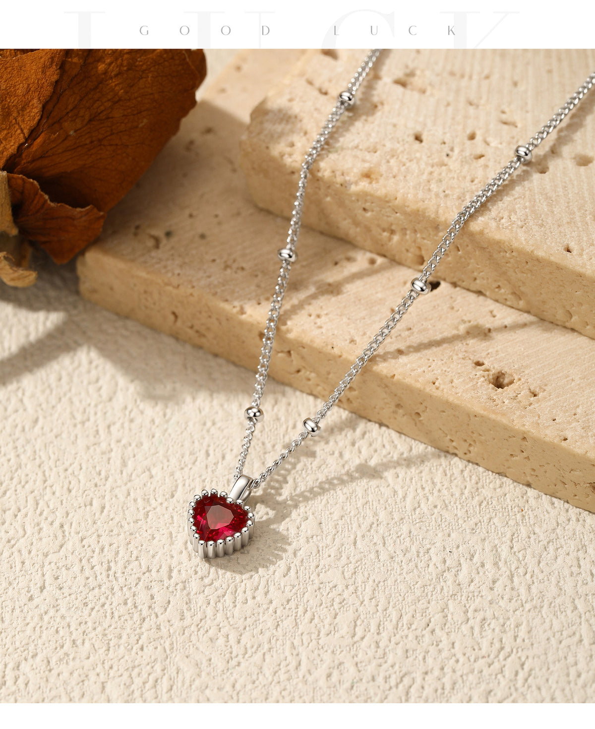 925 Sterling Silver Red Heart Necklace