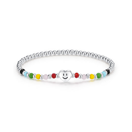 S925 Sterling Silver Heart Shaped Love Bracelet with Dopamine Candy Beads