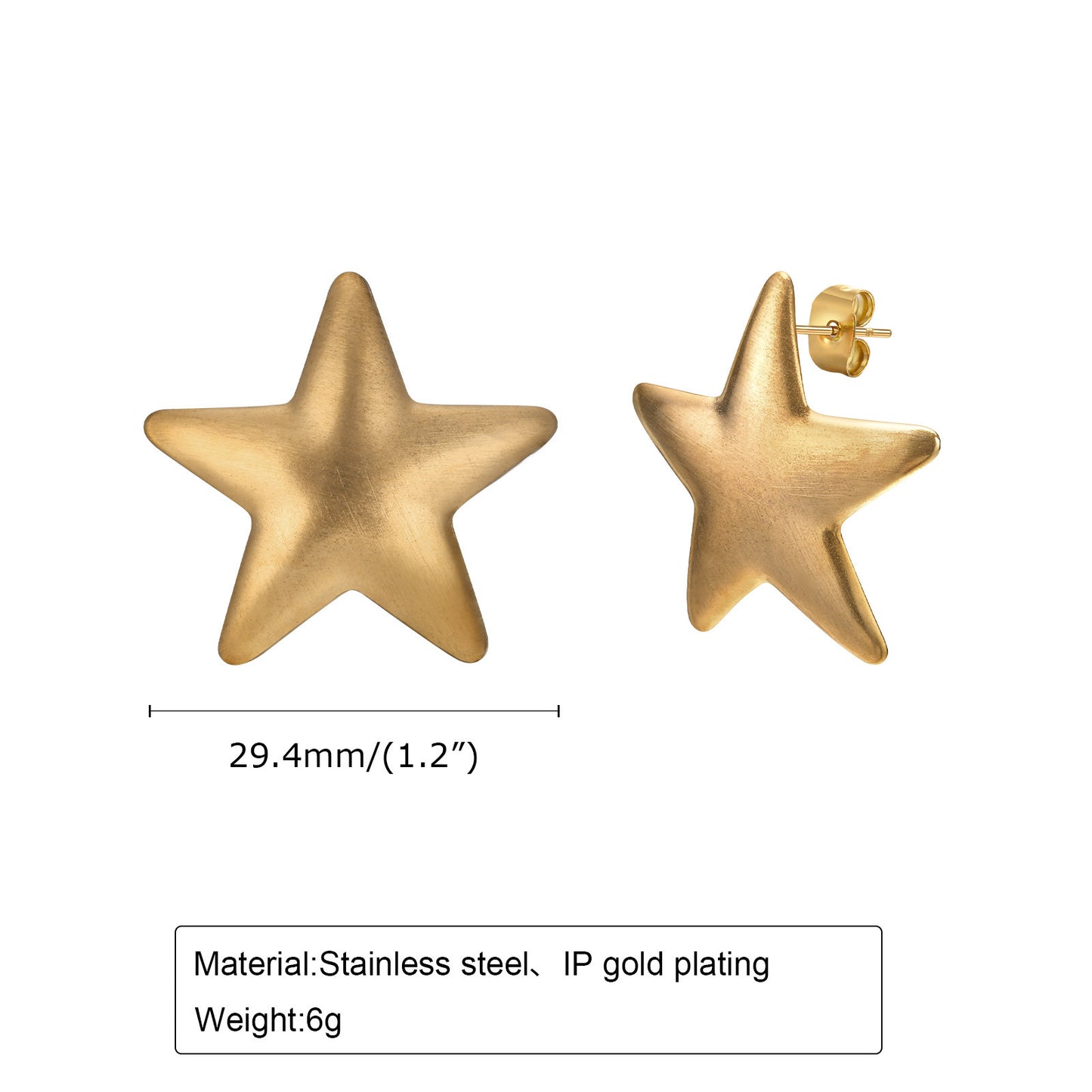 Ladies Brushed Heart Love Star Pentagram Gold Earrings Set