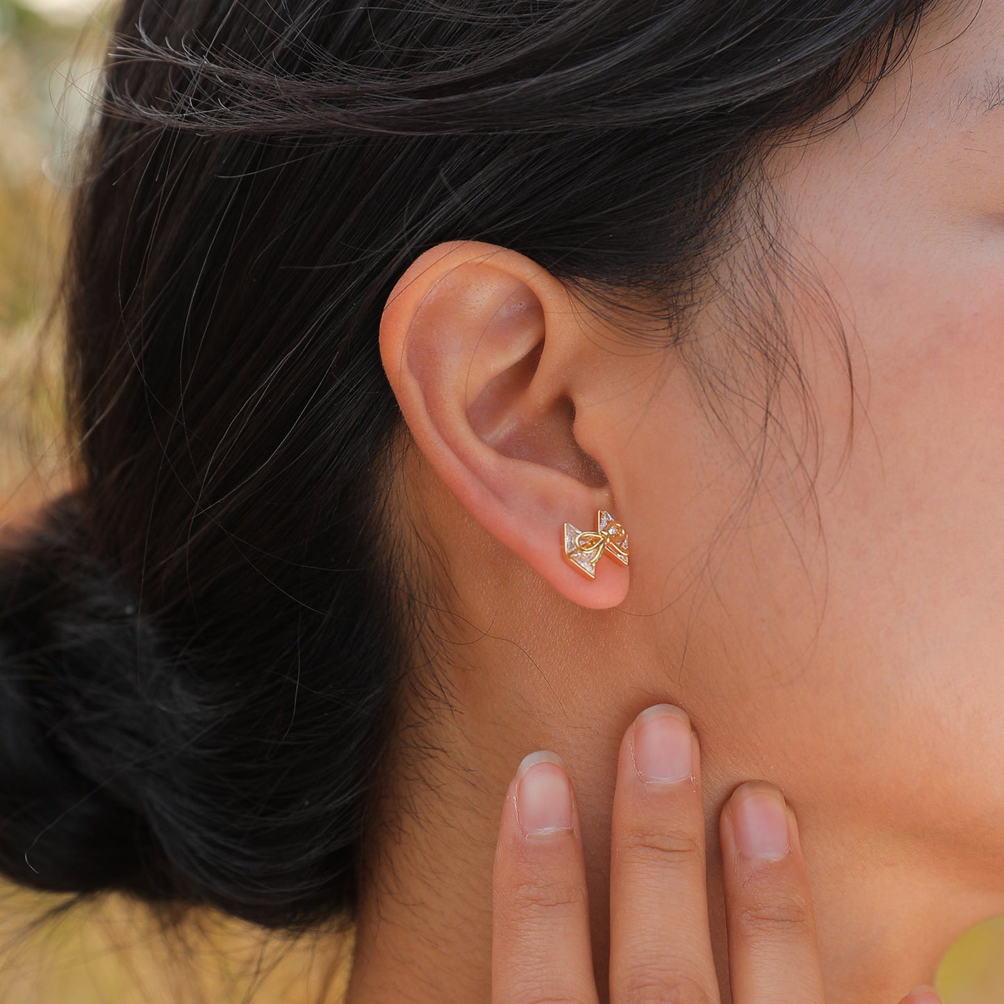 European And American Jewelry Zircon Bow Copper Ear Gold