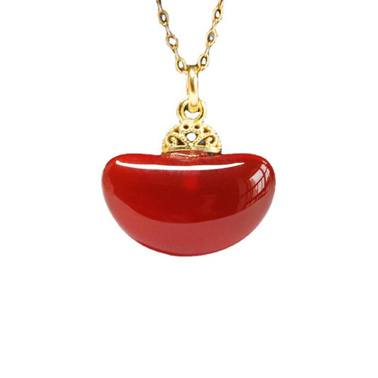 Fortune's Favor S925 Silver Natural Red Agate Yuanbao Pendant Necklace Jewelry