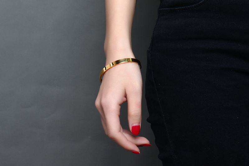 6MM Stainless Steel Bracelet Golden Simple Women's C Shaped