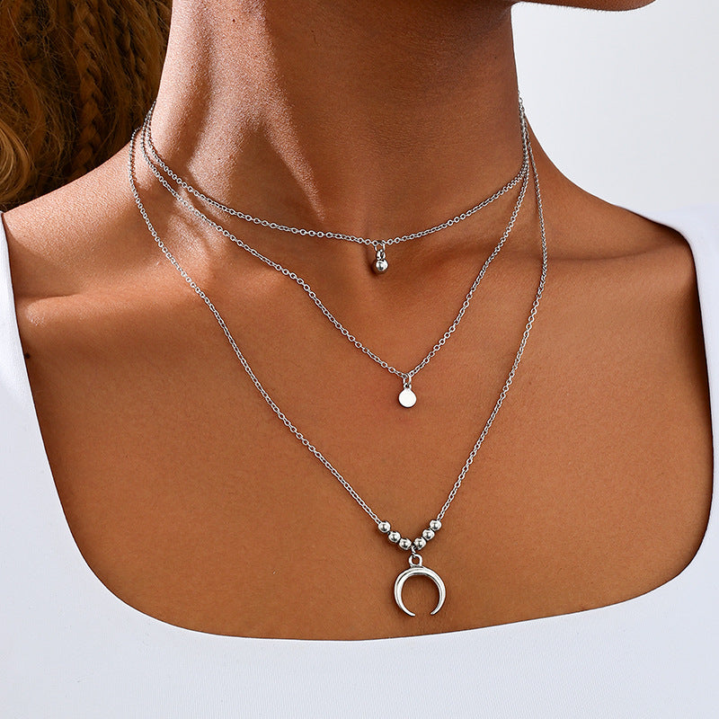 Planderful Vienna Verve Necklace – Stylish Three-Layer Fringed Crescent Moon Design