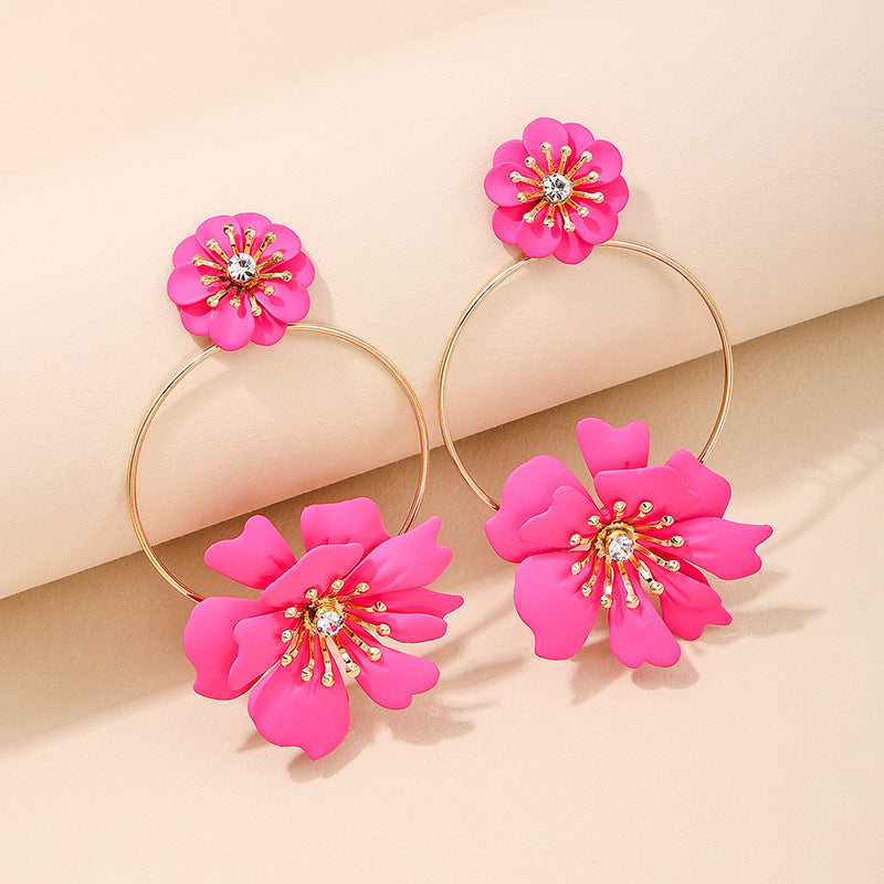 European Charm Vienna Verve Metal Earrings with Sweet Flower Rings for Trendy Women