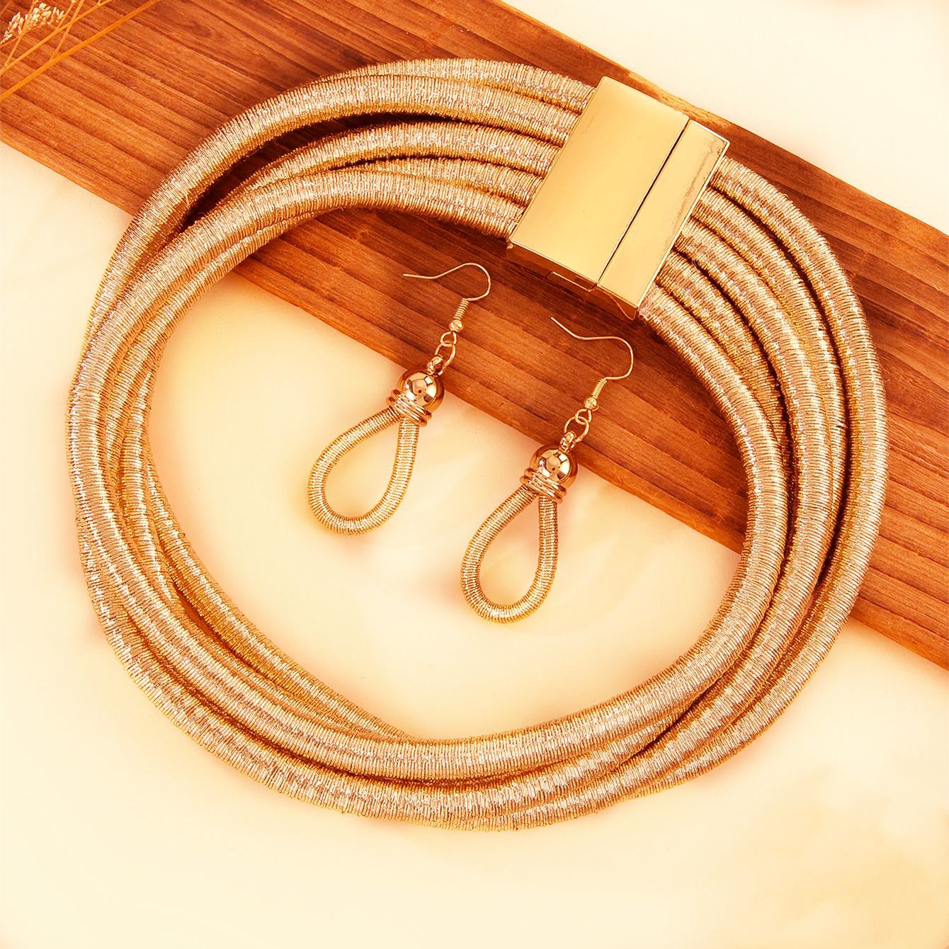 Planderful Savanna Rhythms Necklace and Earrings Set – Elegant Multi-Layer Design