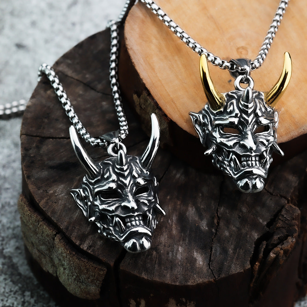 Golden Horn Silver Horn Prajna Necklace Male Ghost Mask