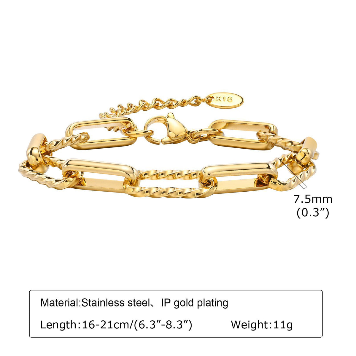 Handmade Chain Gold Stainless Steel Bracelet