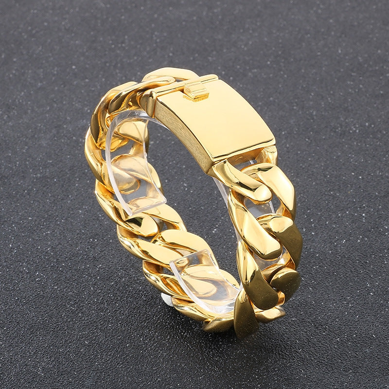 Planderful Mens Titanium Steel Cuban Chain Bracelet