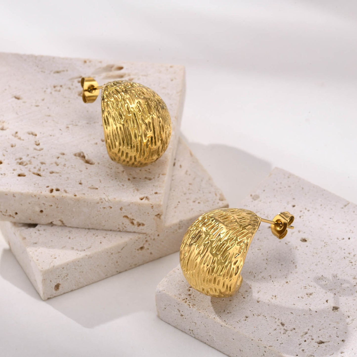 Stainless Steel Hammer C-Shaped Earrings Retro Women Jewelry