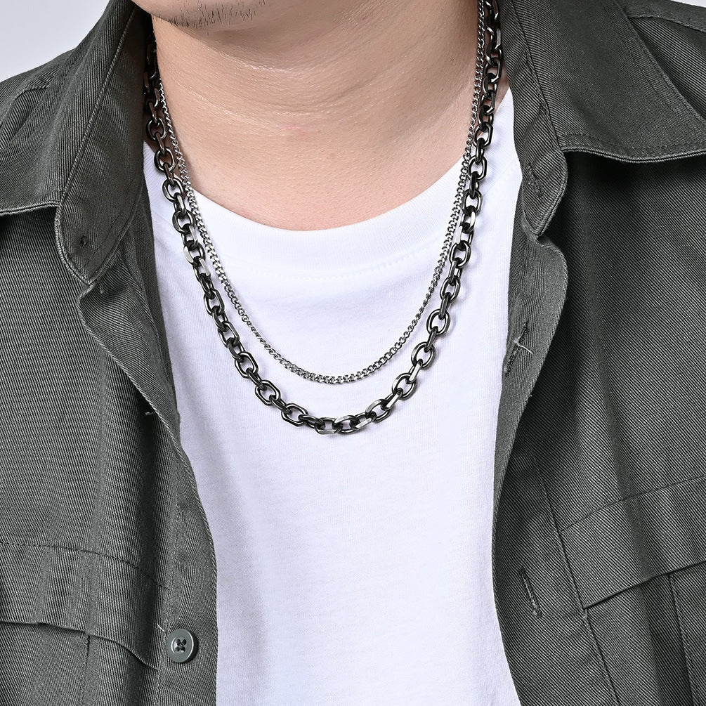 Retro Double-Layer Splicing Neck Chain Necklace for Men