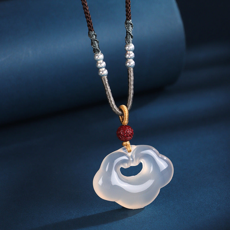 999 Silver Agate Jade Ruyi Lock Pendant Necklace