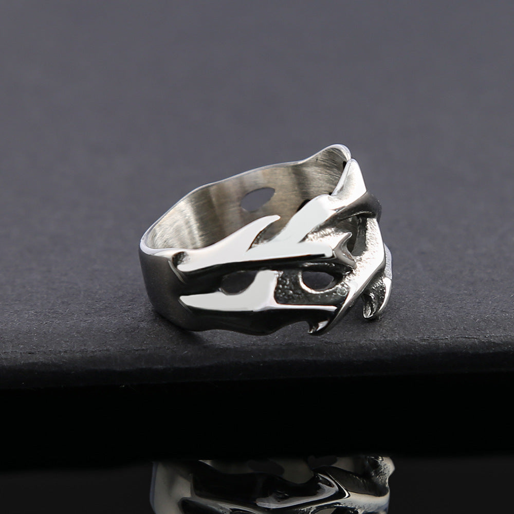 Korean Version of Men's Titanium Steel Ring Retro Hollow Pair