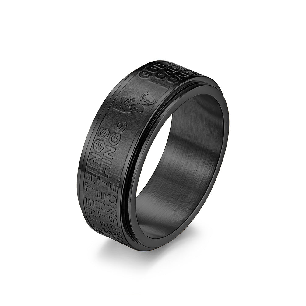 Planderful Rotating Titanium Steel Ring For Men With Hamsa Prayer Hand Motif Hipster Street Style Jewelry