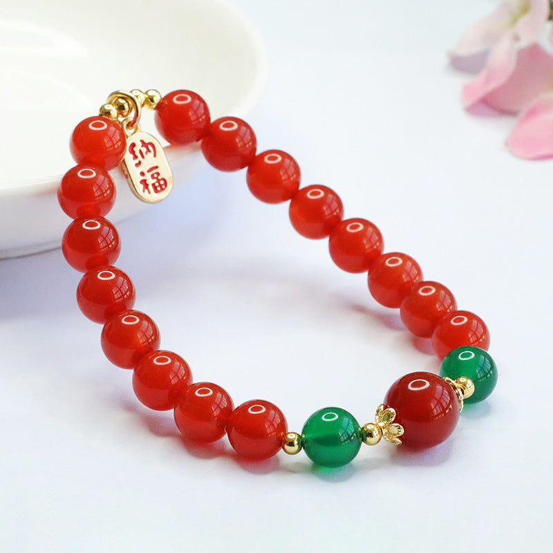 Fortune's Favor Natural Red Agate and Green Chalcedony Sterling Silver Bracelet